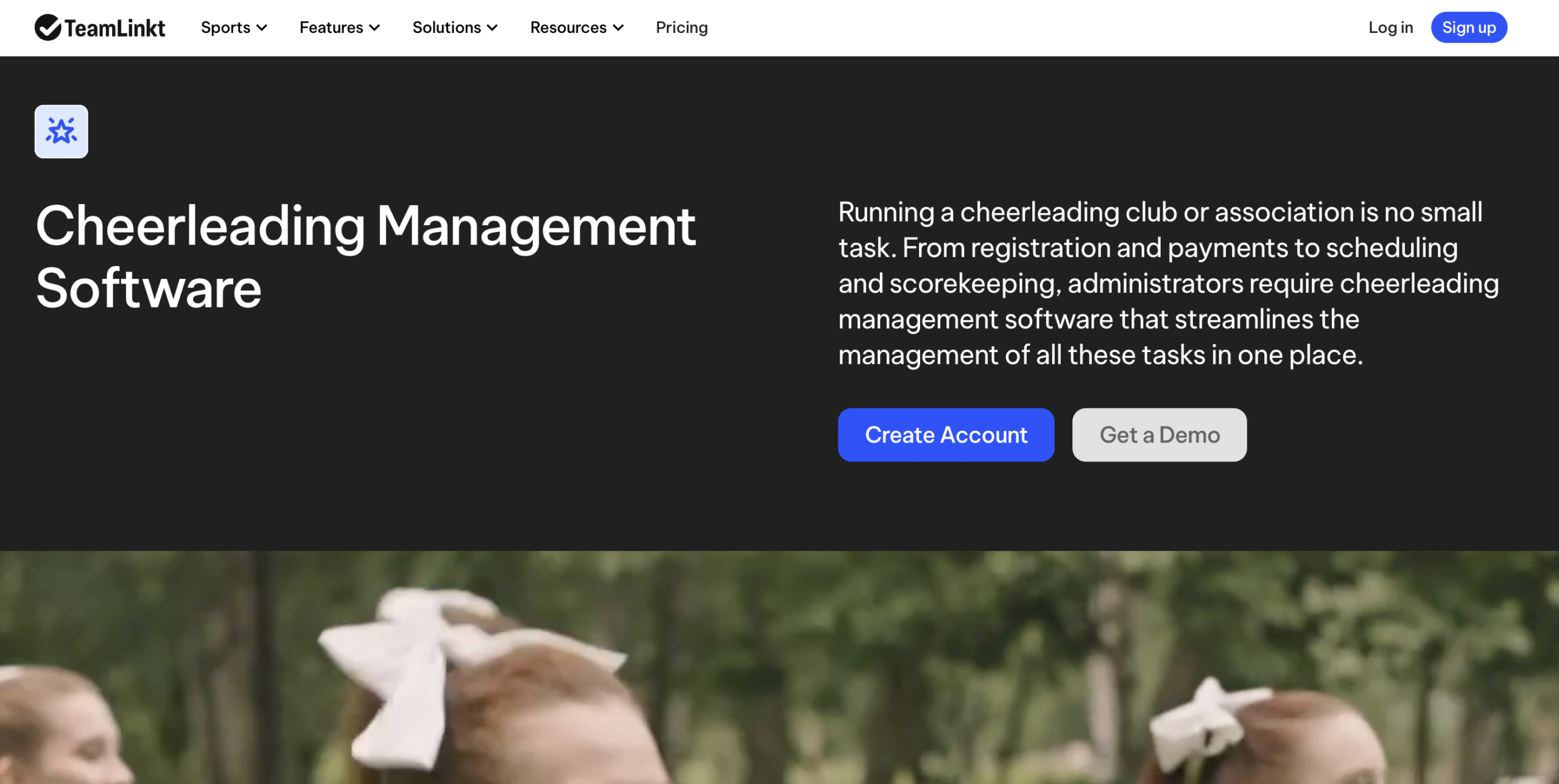 TeamLinkt cheerleading management software homepage